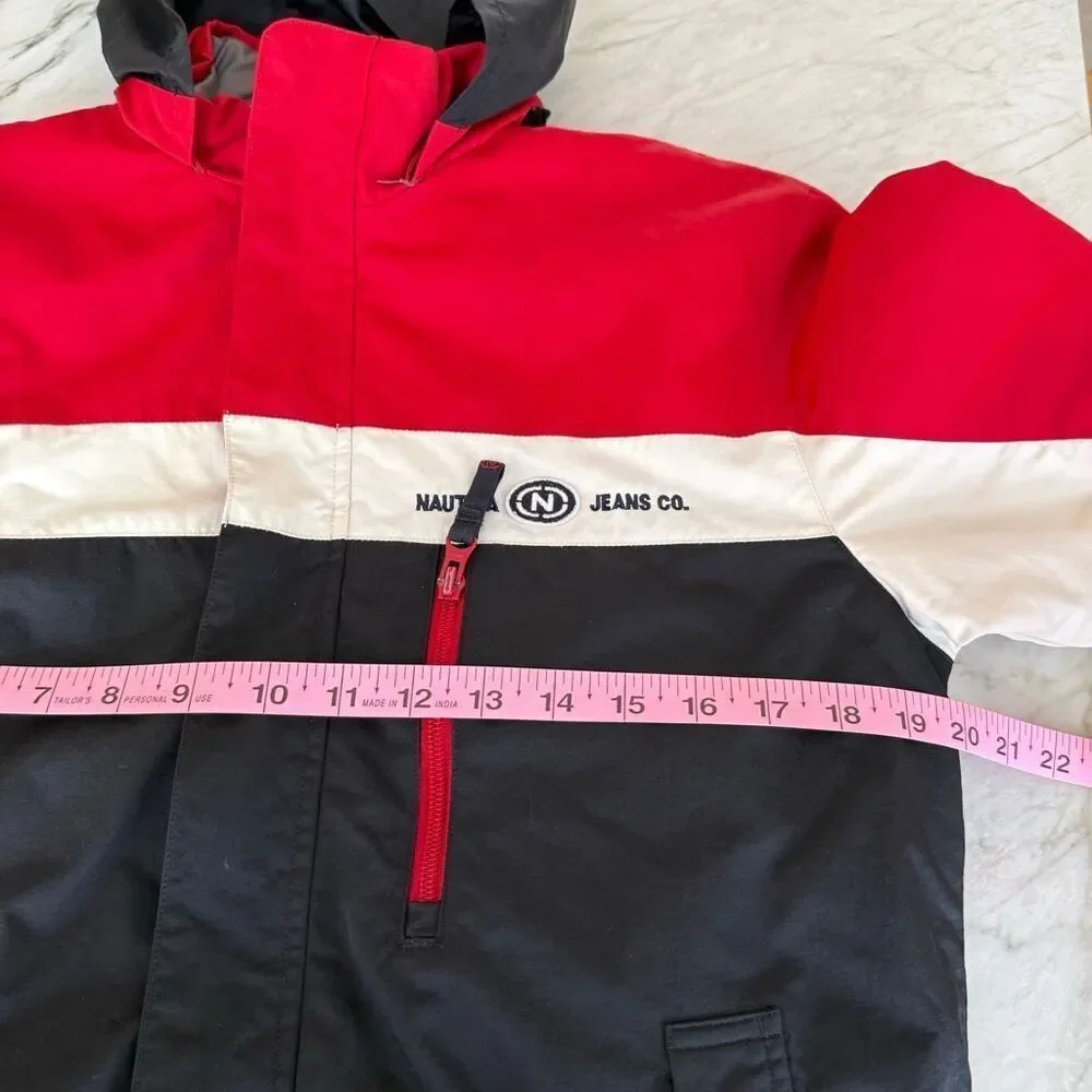 NAUTICA vintage Boys Puffer Jacket Hooded Classic Red/White/Blue size M 12-14